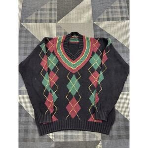 Vintage 90s Preppy Golf Plaid 3d Mint V Neck Pullover‎ Sweater Men’s Size L